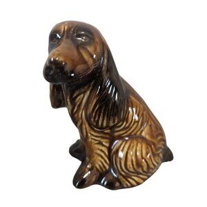 Vintage K's Collection Basset Hound Dog Ceramic Figurine 6.5" Brazil Brown Gloss